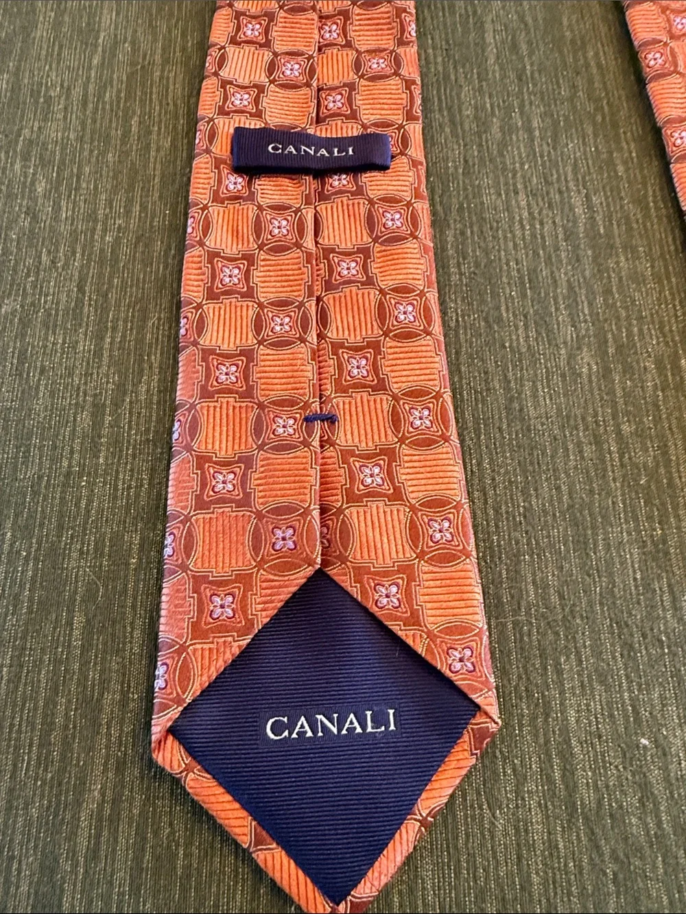 Canali Orange Geometric Silk Tie with Pink Accents